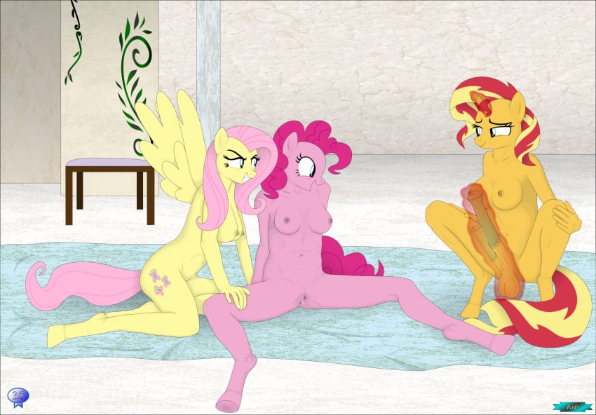 anthro breasts earth_pony equestria_girls equid equine fab3716 female female/female fluttershy_(mlp) friendship_is_magic genitals group hasbro hi_res horn horse intersex mammal my_little_pony nude pegasus pinkie_pie_(mlp) pony pussy straight_hair sunset_shimmer sunsetpie trio unicorn wings