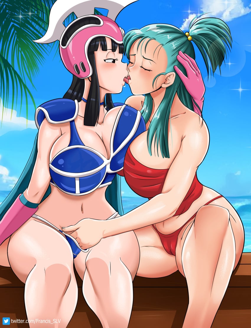 2022 2girls 2milfs about_to_fuck bikini_armor blushing breast_press breast_squeeze breast_squish bulma_briefs cameltoe chichi chichi's_armor chichi's_helmet closed_eyes dragon_ball dragon_ball_(classic) dragonball female female_only francis_slv french_kiss lesbian lesbian_kiss looking_at_partner milf milfs multiple_girls muscular_female panties pushing_breasts_up shounen_jump slight_blush teenage_bulma teenager time_paradox tongue tongue_out tube_top tubetop yuri