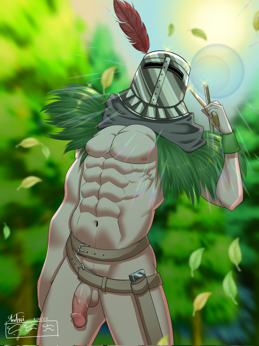 abs belt bottomless dark_souls flaccid fromsoftware functionally_nude helmet knight male male_only masked masked_male muscular muscular_male partially_clothed penis secretsoam solaire_of_astora solo tribal uncensored veiny_penis