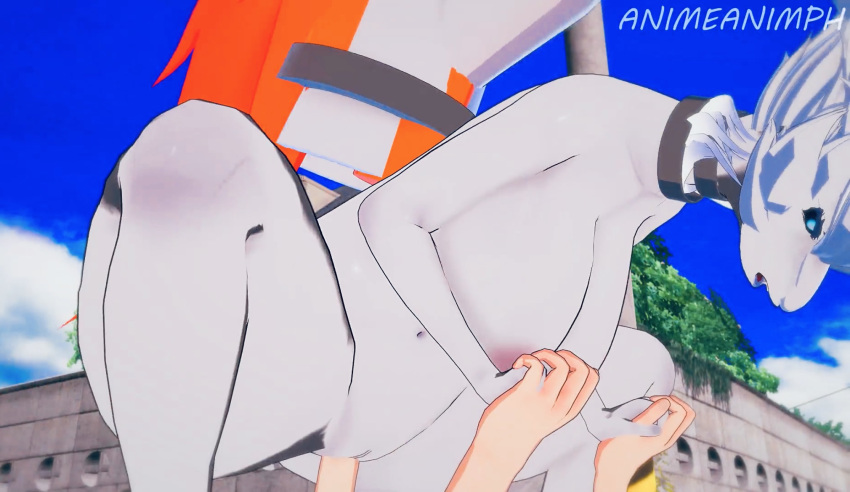 . 3d 3d_(artwork) blue_eyes dragon dragon_girl female female_pokemon huge_breasts legendary_pokemon pokémon_(species) pokemon pokemon_(species) reshiram white_fur white_hair