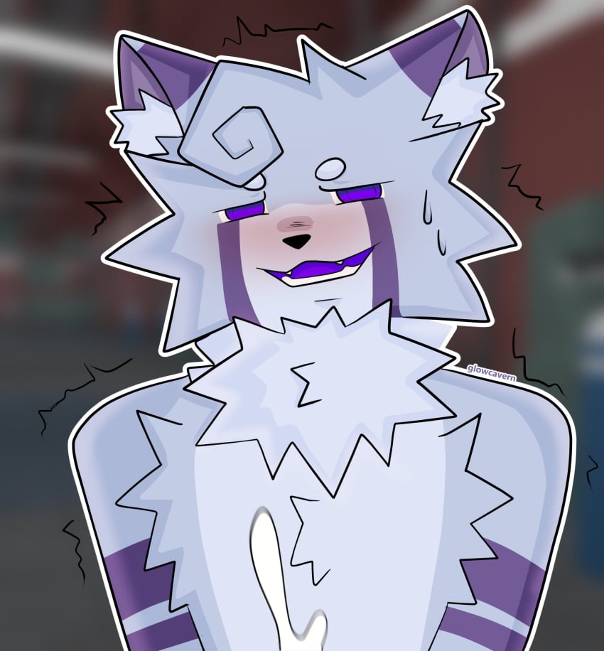 blush cum eye_contact furry glowcavern gootraxian half-closed_eyes implied_masturbation kaiju_paradise lang_(kaiju_paradise) lavender_fur male male_focus masturbation offscreen_masturbation open_mouth pov_eye_contact purple_eyes roblox roblox_game solo solo_focus solo_male sweat sweatdrop sweating