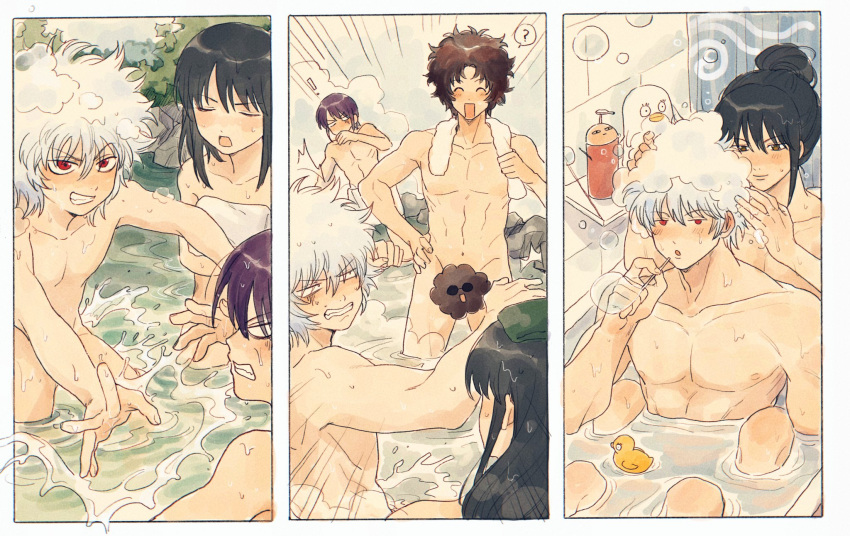 ! 4boys ? age_progression aged_down bath bathing bathroom bathtub black_hair blush brown_hair casual_nudity censored clenched_teeth completely_nude elizabeth_(gintama) embarrassed gintama gintoki_sakata hair_bun joui_4 justaway katsura_kotarou llemonyyyy male male_only multiple_images nude onsen sakamoto_tatsuma smile soap_bubbles suds surprised sweat takasugi_shinsuke toned toned_male towel_around_neck uncomfortable washing washing_hair wet white_hair wholesome yaoi