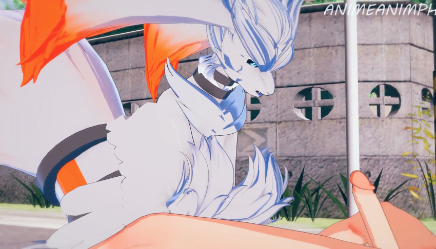 . 3d 3d_(artwork) blue_eyes dragon dragon_girl female female_dragon female_pokemon huge_breasts legendary_pokemon pokémon_(species) pokemon pokemon_(species) reshiram white_fur white_hair
