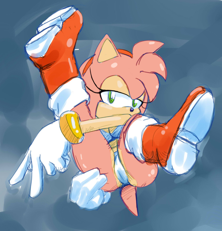 amy_rose anthro boots cameltoe eulipotyphlan hedgehog looking_at_viewer mammal panties presenting_hindquarters robo-sama solo sonic_(series) underwear underwear_only v_sign