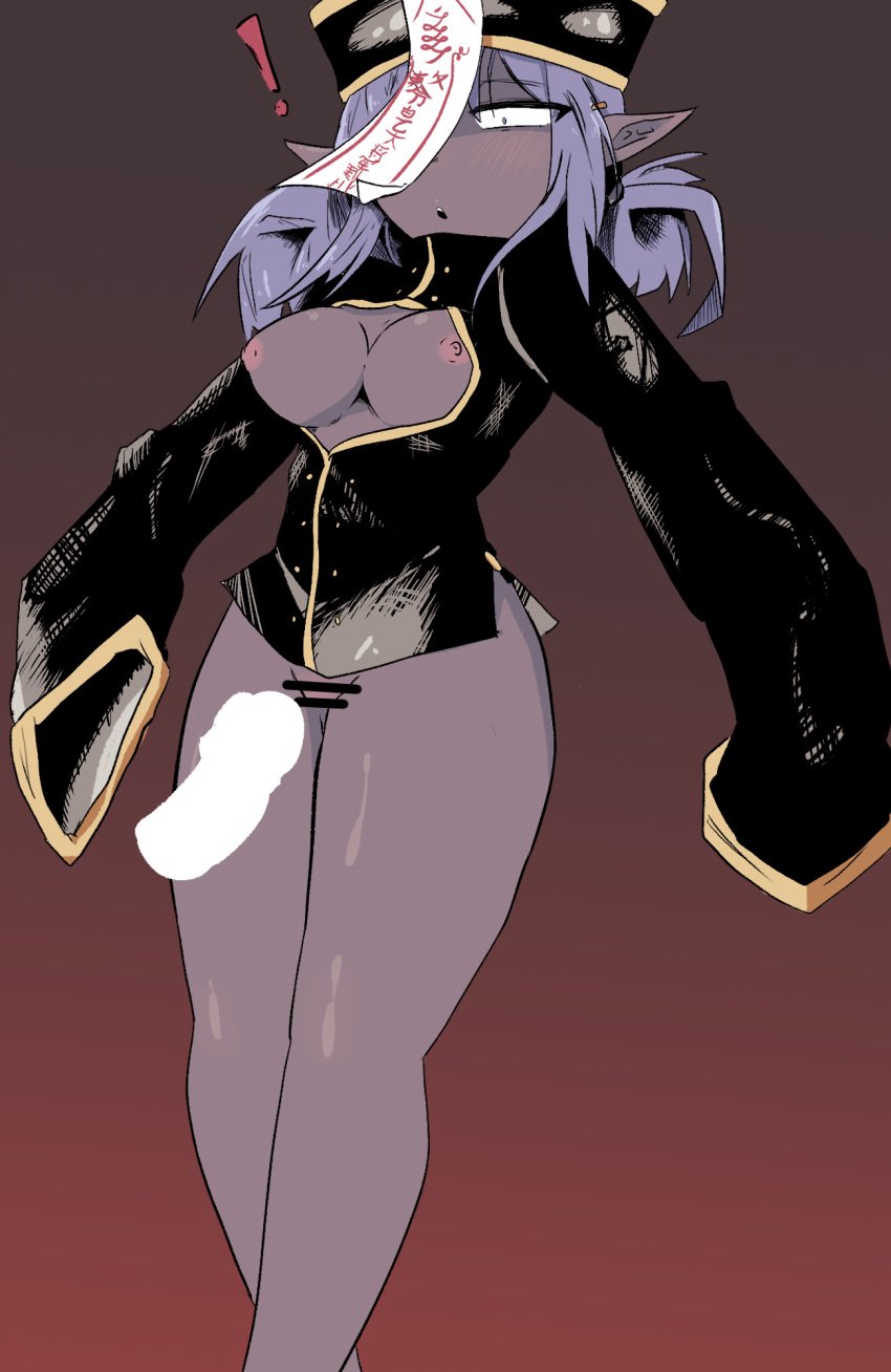 big_breasts big_hair big_penis black_body black_skin blushing boobs breasts breasts_out breasts_out_of_clothes breasts_outside brown_skin brown_skinned_female censor_bar censored cpurple_hair female flustered hat jacket jiangshi leather_jacket long_hair mono_(twitter_artist) monster monster_girl nipples no_bra no_panties nude nude_female penis penis_out pink_nipples pink_pussy pink_pussy_lips pointy_ears purple_eyes pussy skirt surprise surprise_sex surprised surprised_expression thighs vagina