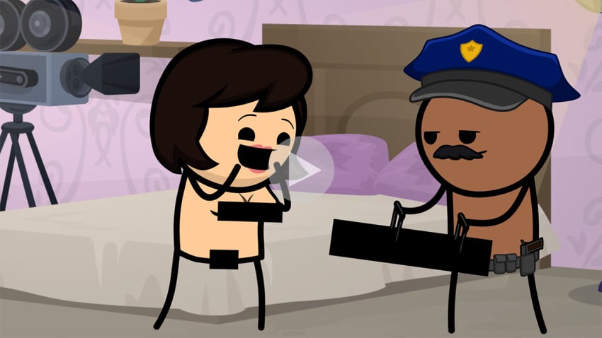 bedroom_setting censored_breasts censored_penis censored_pussy cop_hat cyanide_and_happiness