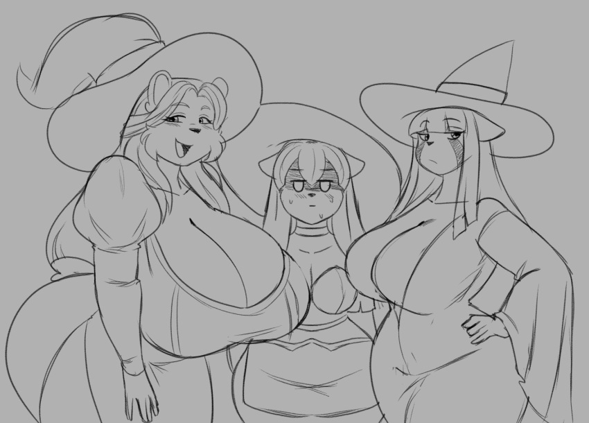 3girls adison_(jwinkz) amara_(jwinkz) artjwink big_breasts breasts female halloween jwinkz kim_soo_min_(jwinkz) multiple_girls tagme witch witch_costume witch_hat