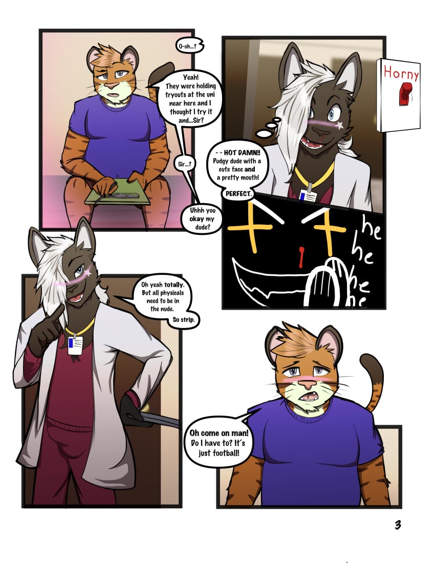 absurd_res blood blush bodily_fluids canid canine canis comic dialogue english_text felid feline hi_res lukabun mammal nosebleed page_3 pantherine tiger wolf