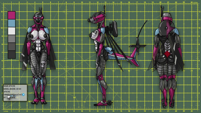 aeromorph aircraft apache(justsomelurker) areola black_areola blue_eyes breasts drqube female helicopter humanoid living_aircraft living_machine living_vehicle machine pink_body robot robot_humanoid sharp_teeth solo teeth vehicle wings