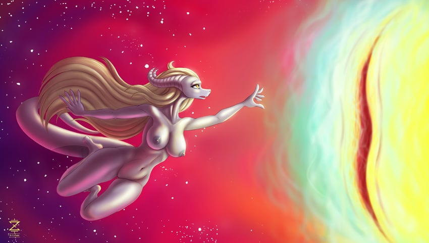 anthro ass breasts catzakir colored dragon female flying genitals hair horn light mis'alia pussy space star