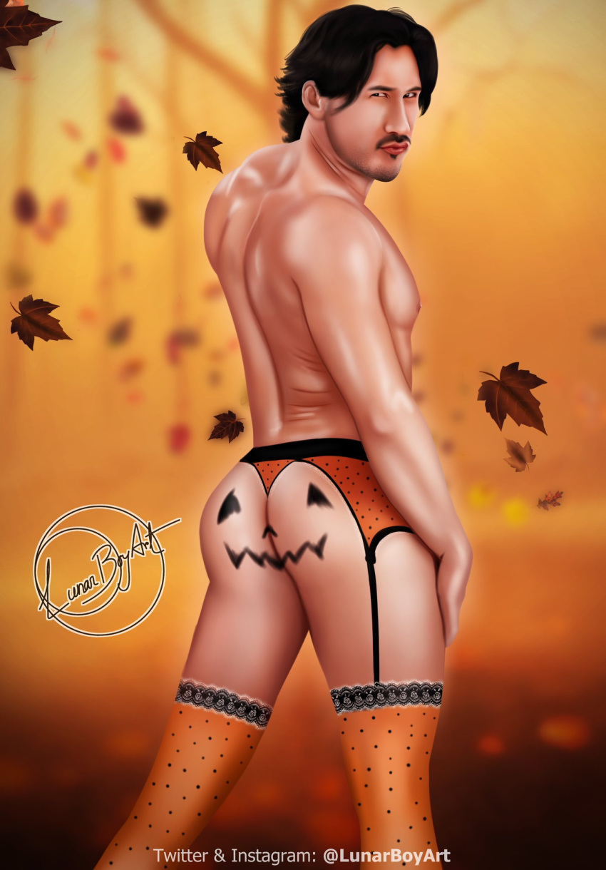 ass biracial biracial_male celebrity crossdressing east_asian east_asian_male halloween internet_personality lingerie looking_at_viewer looking_back lunarboyart male male_only manly_crossdresser markiplier muscles muscular muscular_male real_person thong youtuber