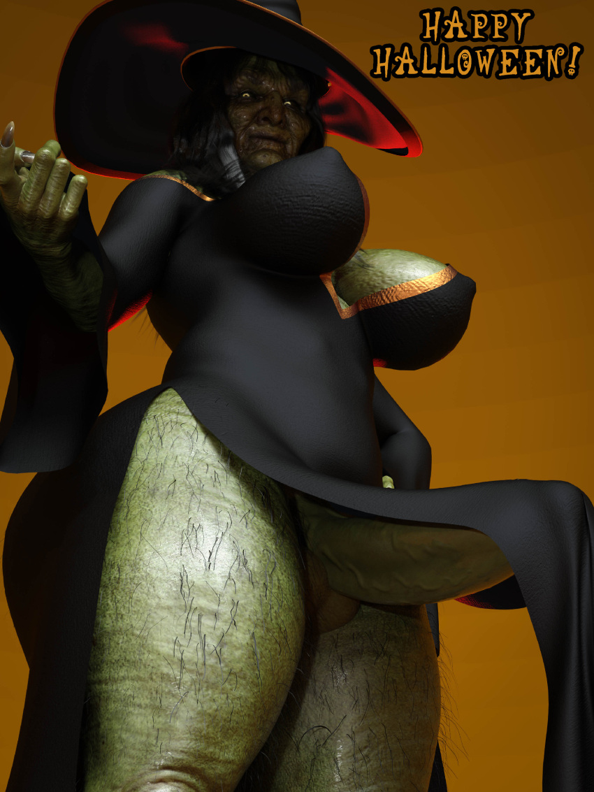 3d balls big_breasts big_penis bulge daz_studio futa_only futanari green_skin hairy hairy_legs halloween misuzalha3d olga_(misuzalha3d) penis penis_under_clothes render self_upload thick_thighs ugly_futa veiny_penis wide_hips witch witch_hat yellow_eyes