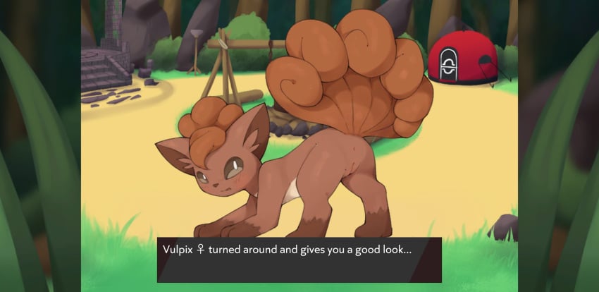 . anus blush female fur generation_1_pokemon genitals grass hi_res looking_at_viewer naika nintendo paws plant pocket_campfire pokemon pokemon_(species) pussy solo text video_games vulpix