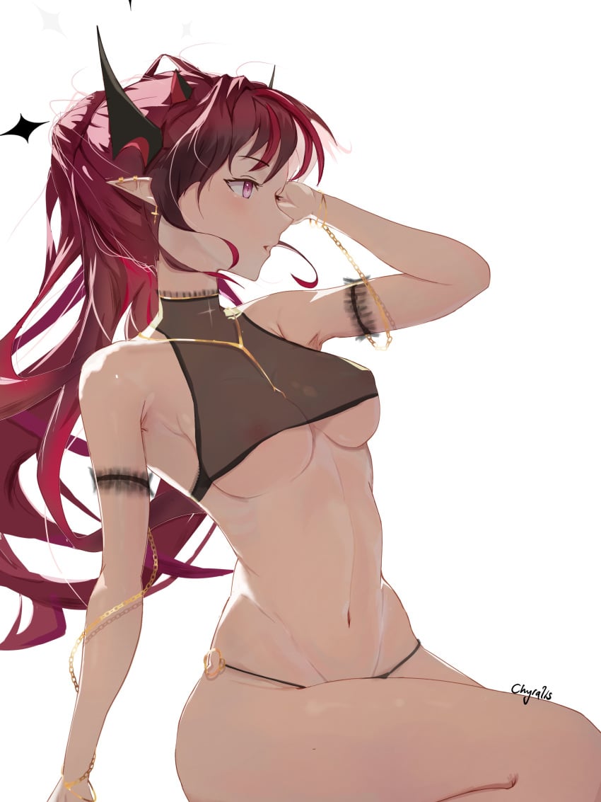 1girls 2d 2d_(artwork) areolae armpits arms arms_up bare_shoulders barely_clothed belly belly_button boobs breasts chyraliss covered_nipples crop_top digital_drawing_(artwork) ear_piercings female female_only fingers fit fit_female front_view gold_jewelry hair hands hips hololive hololive_english hololive_english_-promise- image irys irys_(hololive) legs legs_together light_skin long_hair midriff navel necklace nipples open_eyes open_mouth pink_nipples ponytail purple_eyes red_hair see-through_clothing see-through_top shaved_armpit shoulders sitting solo solo_female stomach string_panties thighs thin_waist thong tits underboob underwear virtual_youtuber waist