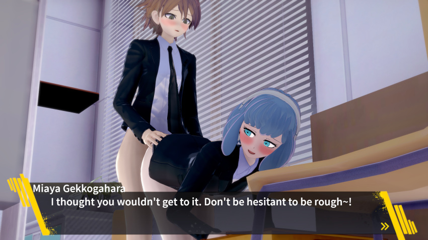 3d ass bottomless bottomless_male danganronpa danganronpa:_trigger_happy_havoc danganronpa_1 danganronpa_3 dialogue exposed_ass groping groping_ass koikatsu miaya_gekkogahara naegi_makoto no_panties playerfrazier sex straight_hair