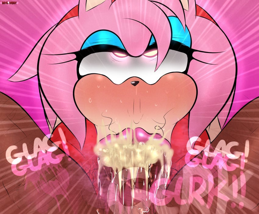 :>= absurd_res amy_rose anthro big_penis blush bodily_fluids breasts clothed clothing cum cum_in_mouth cum_inside dark_body dark_skin devil_daddy dialogue duo eulipotyphlan fellatio female first_person_view fur genital_fluids genitals glowing glowing_eyes hedgehog hi_res human human_on_anthro interspecies lipstick_on_penis male male/female male_pov mammal mature_male open_mouth oral partially_clothed penile penis pink_body pink_fur pubes sega sex simple_background sonic_(series) sonic_the_hedgehog_(series) sweat vein veiny_penis