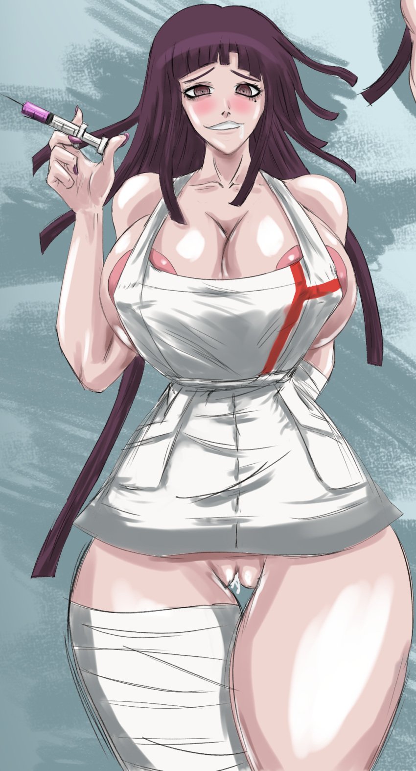 big_breasts breasts color cute danganronpa doctor female_only horny huge_breasts huge_thighs makimasimp1 nipples pussy pussy_juice smile standing straight_hair tsumiki_mikan