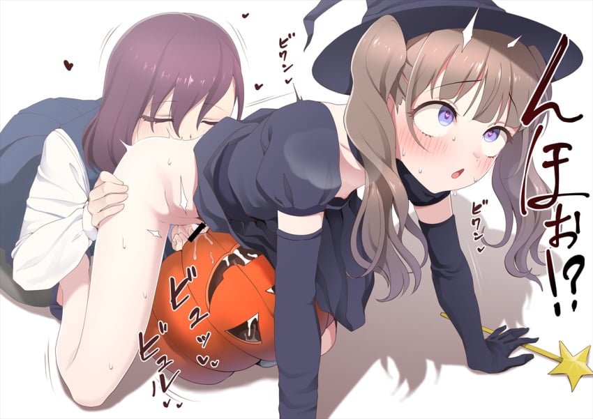 2boys :o all_fours anilingus bar_censor black_dress black_gloves blue_eyes blush caught caught_in_the_act censored crossdressing cum cum_in_food cum_inside cum_on_food dress elbow_gloves femboy food_fetish food_penetration food_play fucking_pumpkin gloves halloween halloween_costume hat heart heart-shaped_pupils hokuro_ryuuseigun junior_(hokuro_ryuuseigun) male_focus males_only motion_lines multiple_boys original otoko_no_ko penis pleasure_face pumpkin rimjob rimming rolling_eyes school_uniform speech_bubble speed_lines star_(symbol) student_council_president_(hokuro_ryuuseigun) sweat symbol-shaped_pupils testicles translation_request twintails wand witch_hat yaoi