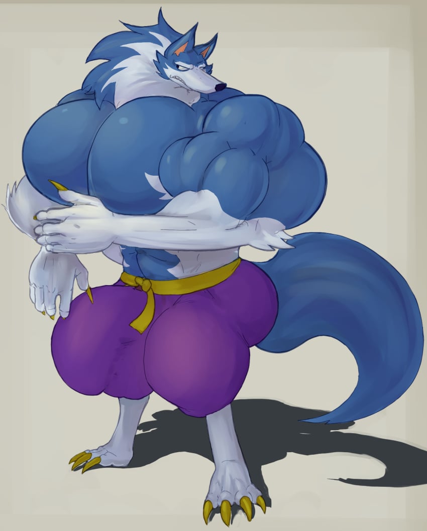 4_toes 5_fingers abs anthro balls barefoot big_balls big_bulge big_muscles big_penis biped blue_body bottomwear bottomwear_only bulge canid canine canis capcom claws clothed clothing colored darkstalkers digital_media_(artwork) feet finger_claws fingers fur gallon genitals hair hi_res hitodama_(artist) huge_bulge huge_cock huge_muscles hyper hyper_muscles jon_talbain male male_only mammal muscular muscular_anthro muscular_male pecs penis shaded shadow simple_background sneer solo standing teeth toe_claws toes topless vampire_savior video_games were werecanid werecanine werewolf white_body wolf