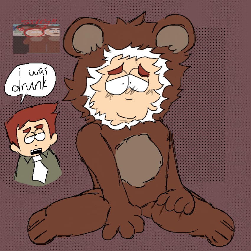 bear_costume blush costume dressed_up flustered fully_clothed furry hand_on_thigh hands_between_legs male male_only sitting south_park speech_bubble stephen_stotch submissive_male twink