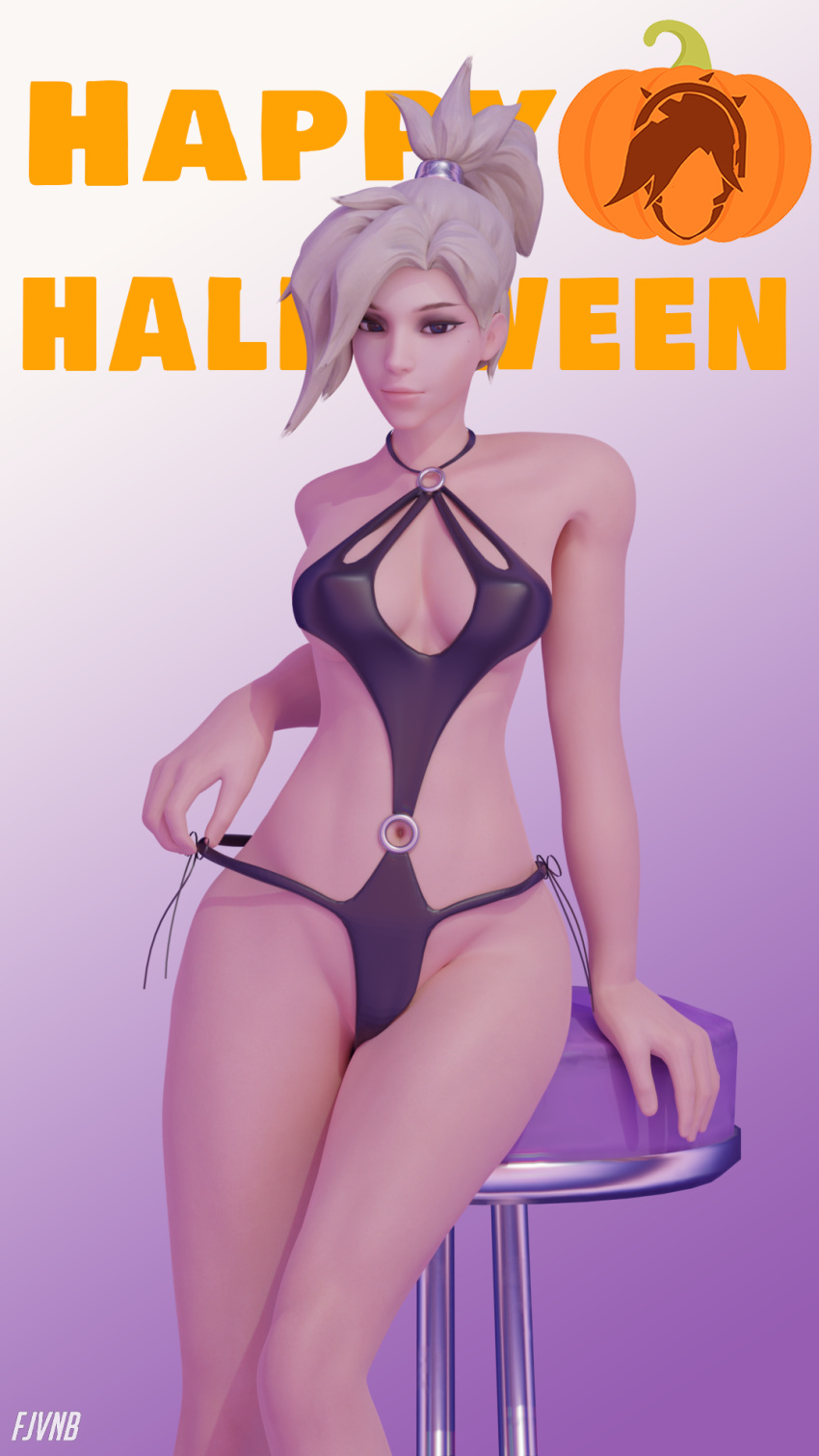 1girls 3d blizzard_entertainment fjvnb halloween halloween_costume looking_at_viewer mercy overwatch solo tagme