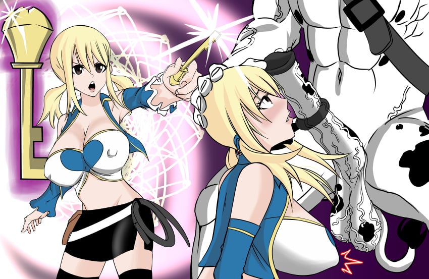 animal_genitalia big_breasts big_penis bull cow_print fairy_tail lucy_heartfilia minotaur surprise_party taurus_(fairy_tail)