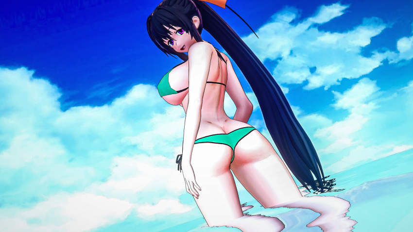 3d akeno_himejima ass beach big_breasts bikini black_hair high_school_dxd koi-animex koikatsu long_hair looking_at_viewer looking_back water