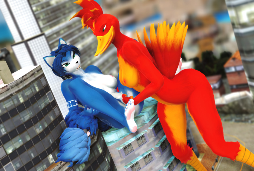 3d_(artwork) anthro avian banjo-kazooie bird blue_body blue_fur blue_hair breasts breegull canid canine digital_media_(artwork) duo female female/female female_penetrated female_penetrating female_penetrating_female finger_fuck fingering fox fur hair hi_res kazooie krystal macro malicekira mammal mmd nintendo nipples nude penetration rareware sex star_fox vaginal_penetration video_games white_body white_fur