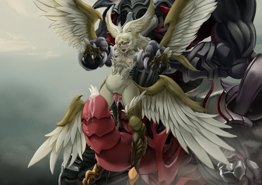 4_wings absurd_res anthro avian big_penis bodily_fluids breasts claws cum cum_in_pussy cum_inside cum_on_penis cum_overflow digital_media_(artwork) duo erection feathers female final_fantasy final_fantasy_xiv forced fucked_silly garuda genital_fluids genitals hi_res huge_cock inflation inflation knot machine male male/female multi_wing nekoforest nude penis prolapse pussy robot simple_background small_breasts square_enix stomach_bulge ultima_weapon vaginal_prolapse video_games wings