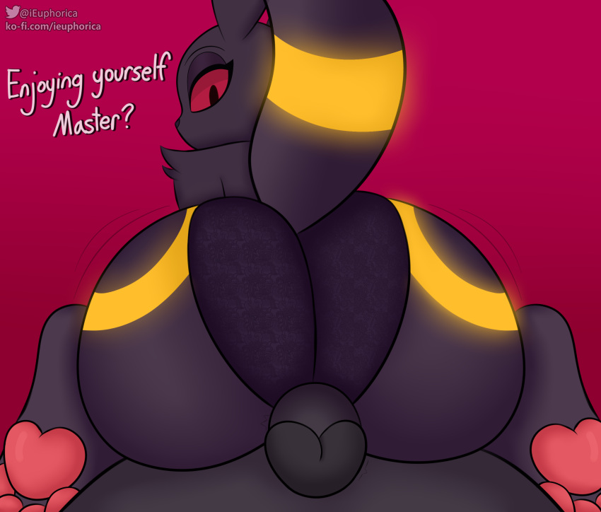 anthro ass buttjob clothing dialogue duo eeveelution euphorica female generation_2_pokemon glowing hi_res hot_dogging lingerie looking_back male male/female nintendo panties pawpads pokemon pokemon_(species) presenting presenting_hindquarters raised_tail shaking teasing umbreon underwear video_games