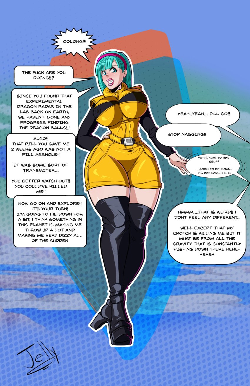 big_ass big_breasts bimbo bimbo_body bimbo_lips blue_hair bulma_briefs bulma_briefs_(frieza_saga) dragon_ball dragon_ball_super dragon_ball_z english_text implants inkjelly oolong tagme text wide_hips