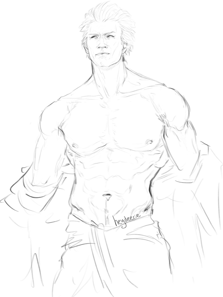 1boy abs devil_may_cry male male_focus male_only muscular_male shirtless shirtless_(male) solo_male towel_around_waist undressing vergil