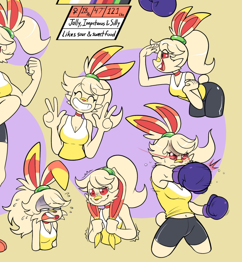 anthro anthro_only boxing_gloves breasts candy_(skwrlwrld) clothed clothing female fur furry multicolored_fur nintendo pokémon_(species) pokemon red_eyes scorbunny shiny_clothes skwrlwrld sports_shorts tagme tail tomboy