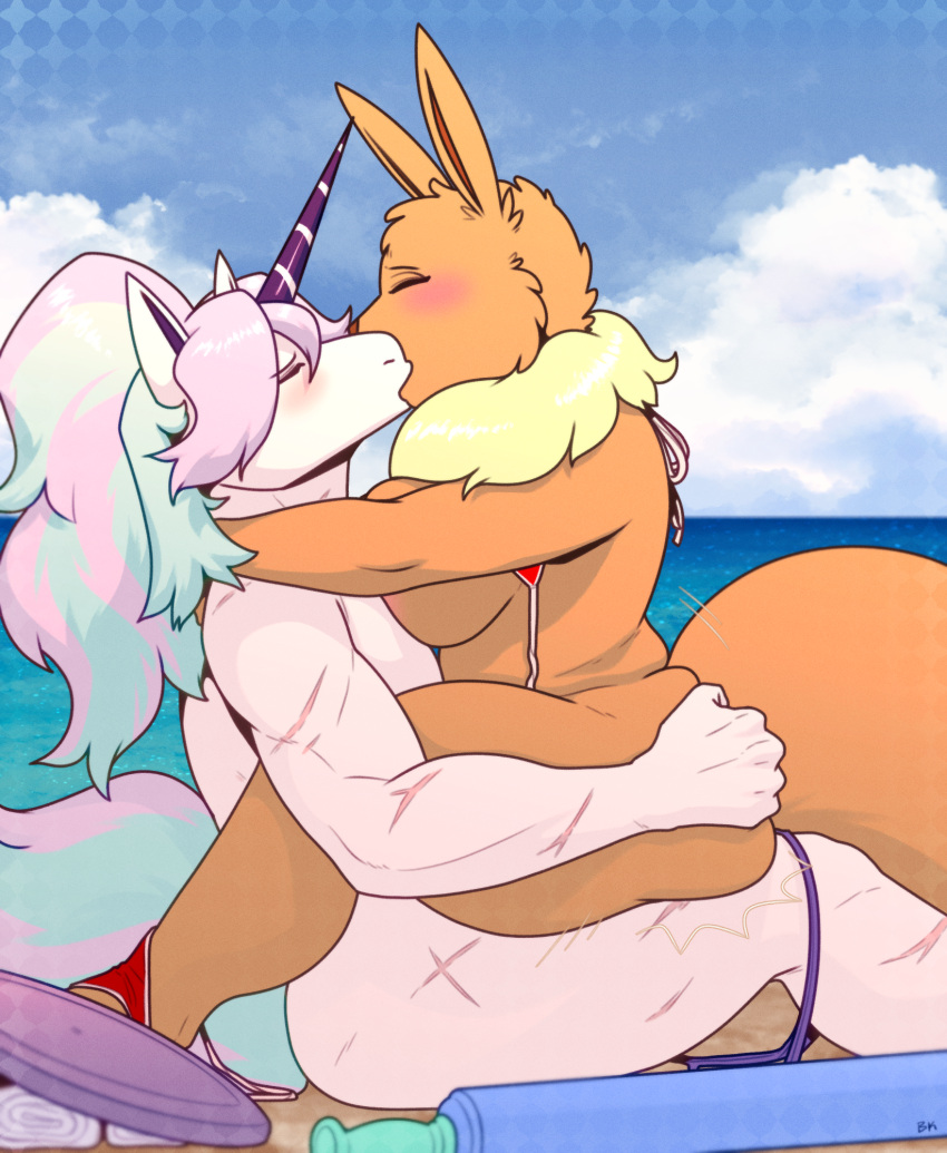 2022 ambiguous_penetration anthro anthrofied ass beach big_breasts blush brahkest breasts butt_grab closed_eyes clothing cowgirl_position digital_media_(artwork) duo eevee equid equine female frisbee from_front_position fur galarian_form galarian_rapidash generation_1_pokemon hand_on_butt hi_res horn jezebel_(crane) kiss_on_lips kissing male male/female mammal nintendo nude on_bottom on_lap on_top penetration pokemon pokemon_(species) pool_toy rapidash regional_form_(pokemon) sand scar seaside sex swimwear video_games water