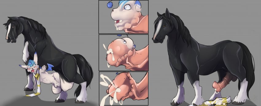 animal_genitalia animal_penis anthro anthro_on_feral balls black_body black_hair black_mane black_tail blue_eyes blue_hair blush bodily_fluids clyde_(wasen) cock_vore cum cum_in_mouth cum_inside cutout digital_media_(artwork) dominant dominant_feral dominant_male draft_horse duo ejaculation equid equine equine_penis erection facial_markings feathering felid feral flaccid flared_penis fur genital_fluids genital_growth genitals grey_body growth hair head_markings hooves horse kaeaskavi looking_at_viewer male male/male mammal mane markings open_mouth penile penis penis_growth penis_transformation raised_leg raised_tail reaching_towards_viewer scarf simple_background submissive submissive_anthro submissive_male transformation vore wings zoophilia