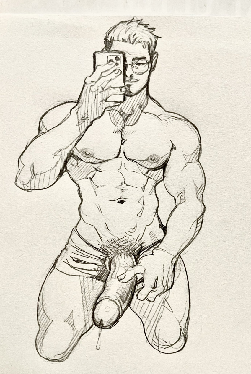 boner erect_penis erection hard_on male male_only muscles muscular muscular_male penis_out precum precum_drip real_person redgart selfie short_shorts sketch uncolored