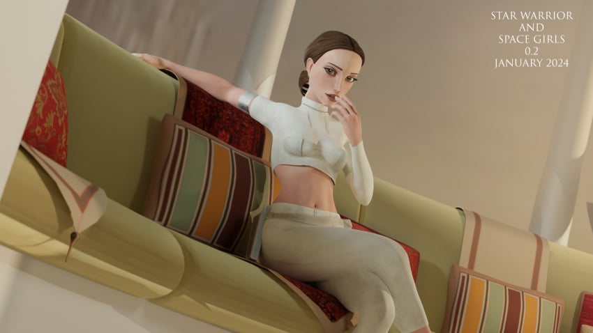 1girls 3d airress3d_(3d-modeller) ass blender blender_cycles clone_wars clothed clothing female female_only fully_clothed looking_at_viewer lucasfilm naughty naughty_face on_couch padme_amidala padme_amidala's_apartment self_upload sitting small_breasts smile sofa solo solo_female star_wars typiconart vanilla video_games