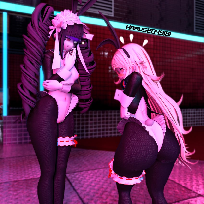 2girls 3d ass big_ass big_butt black_hair blonde_hair breasts bunny bunny_ears bunny_girl bunny_tail bunnysuit celestia_ludenberg danganronpa danganronpa_2:_goodbye_despair embarrassed female_only goth goth_girl gothic gothic_lolita harubug koikatsu long_hair looking_back orange_eyes pantyhose red_eyes saionji_hiyoko shortstack small_breasts tagme thick_thighs thighs twin_drills twintails