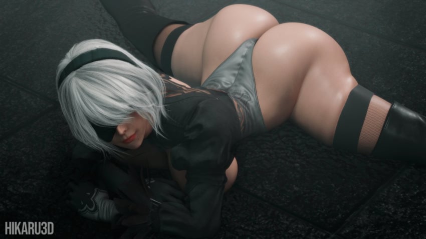 1girls 3d 3d_(artwork) 3d_model 3d_render android black_hairband blender blender3d blender_(artwork) blender_(software) blender_cycles blender_eevee blindfold breasts_out dat_ass female female_only hikaru3d leotard nier:_automata smiling spread_legs thick_thighs white_hair yorha_2b