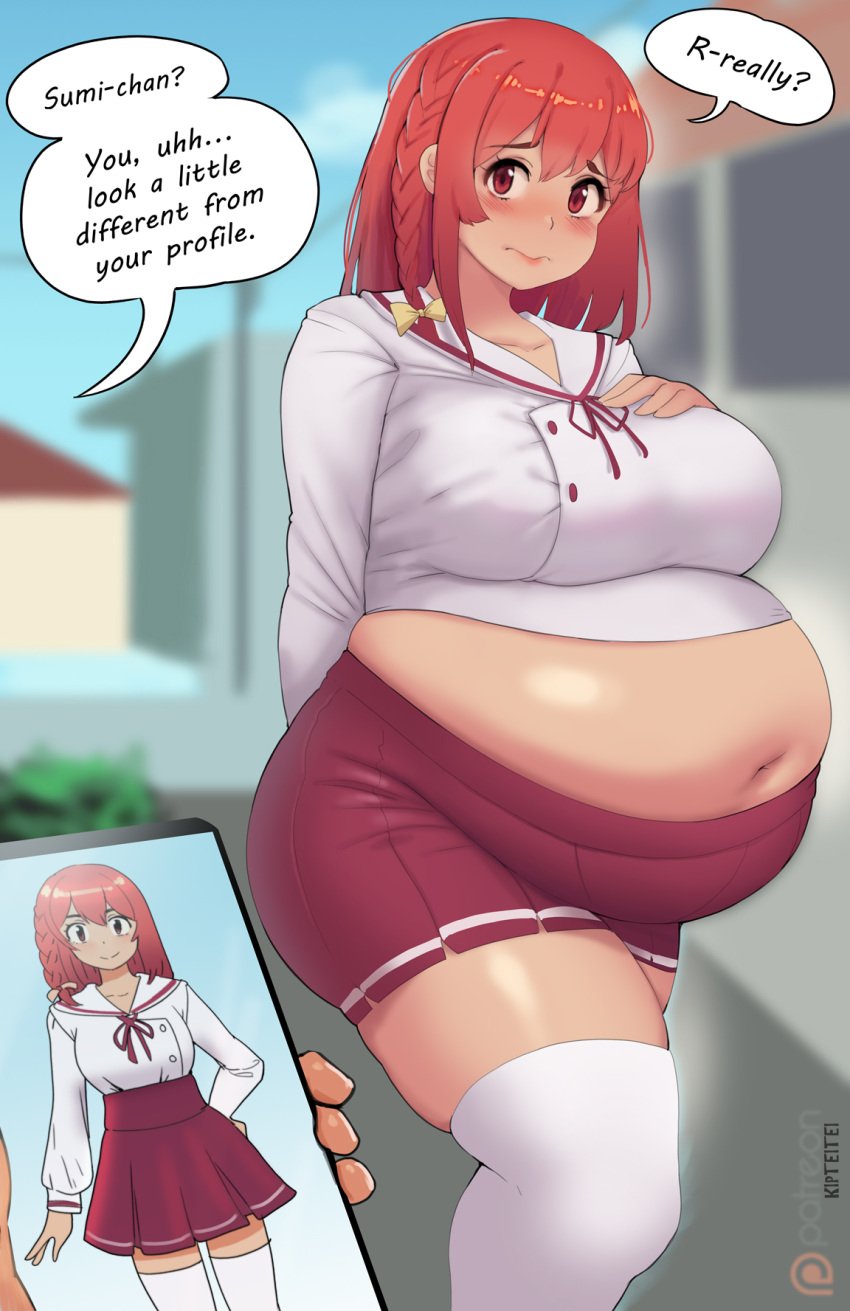 bbw belly_overhang big_belly big_breasts big_female blush chubby chubby_female embarrassed fat fat_ass fat_female fat_fetish fat_girl fat_woman fatty kanojo_okarishimasu kipteitei large_female navel obese obese_female overweight overweight_female plump pork_chop sakurasawa_sumi thick_thighs tight_clothing weight_gain