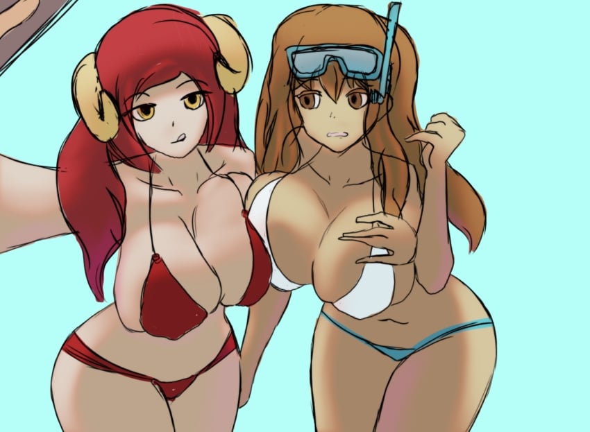 2girls elle_(hypixel_skyblock) female hypixel hypixel_skyblock marina_(hypixel_skyblock) multiple_girls swimwear