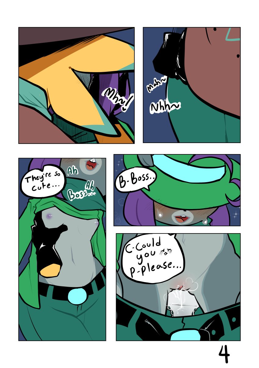 belt blush boobs breasts colored comic comic_page furry gloves line_art mooch_(undertale_yellow) noriap onomatopoeia page_4 panties purple_hair pussy pussy_juice squirrel starlo_(undertale_yellow) sweat text text_bubble undertale undertale_yellow