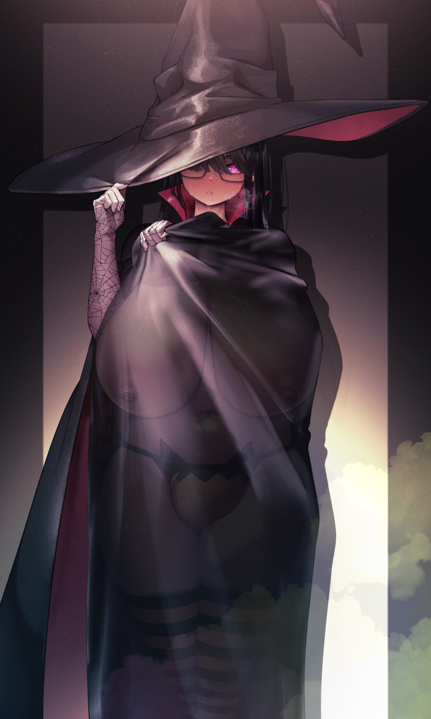 1futa 3rd_party_edit adjusting_hat balls ballsack big_balls big_hat big_penis bikini breasts breasts_bigger_than_head chubby chubby_futanari cleavage cloak clothed clothing cowl cropped_legs dark_hair edit elbow_gloves foreskin front_view full_cleavage futa_only futanari glasses gloves halloween hat headwear horny huge_breasts huge_cock human intact light-skinned_futanari light_skin lowleg_panties mantle pale_skin penis purple_eyes scrotum see-through shaved_crotch skindentation soft_breasts solo solo_futa standing striped_legwear testicles thick_thighs thigh_socks thighhighs translucent translucent_clothing underboob veiny_penis white_breasts wide_hips witch_hat yana_(nekoarashi)