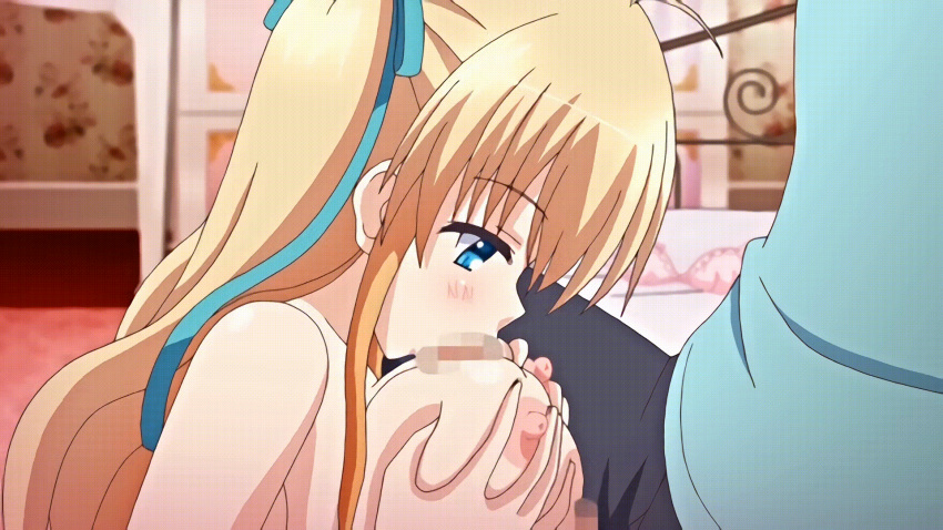 1boy 1girls animated animated_gif big_breasts censored duo female gif hair hime-sama_love_life! huge_breasts large_breasts looping_animation male male/female nipples paizufella paizuri paizuri_lead_by_female poro ruria_von_dina screencap straight tagme