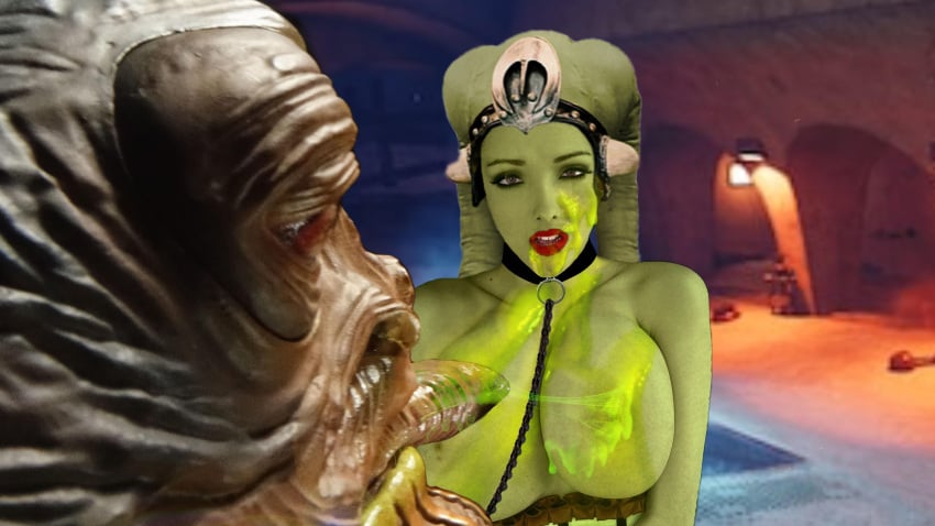 collar covered_in_goo dirge60001 hutt imminent_rape jabba_the_hutt leash leash_and_collar oola sex_slave slave slavegirl slime star_wars twi'lek