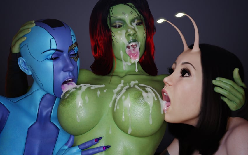 3d 3girls after_oral batesz bisexual bisexual_(female) black_hair blue-skinned_female blue_skin breast_lick breasts cum cum_eating cum_licking cum_on_breasts female female_only gamora green-skinned_female green_skin guardians_of_the_galaxy huge_breasts humanoid humanoid_on_humanoid interspecies interspecies_yuri licking licking_breast licking_cum light-skinned_female light_skin long_hair mantis_(marvel) marvel marvel_cinematic_universe nebula_(marvel) oral oral_sex step-incest stepsister threesome tongue_out yuri