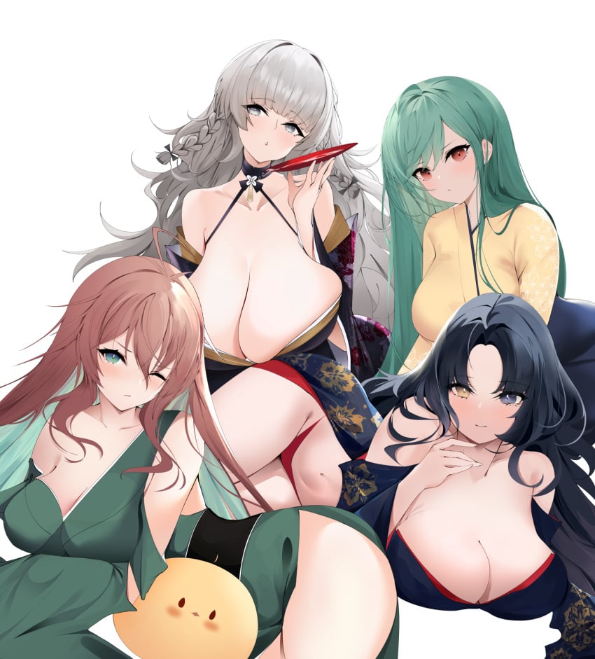 4girls azur_lane big_ass big_breasts blue_eyes braid brown_hair cleavage female female_only green_hair grey_eyes heterochromia huge_breasts impero_(azur_lane) kimono light-skinned_female light_skin littorio_(azur_lane) long_hair multiple_girls orange_eyes panties red_eyes red_panties roma_(azur_lane) sardegna_empire_(azur_lane) spice_(spicezzumi) thick_thighs vittorio_veneto_(azur_lane) white_eyes white_hair yellow_eyes yukata