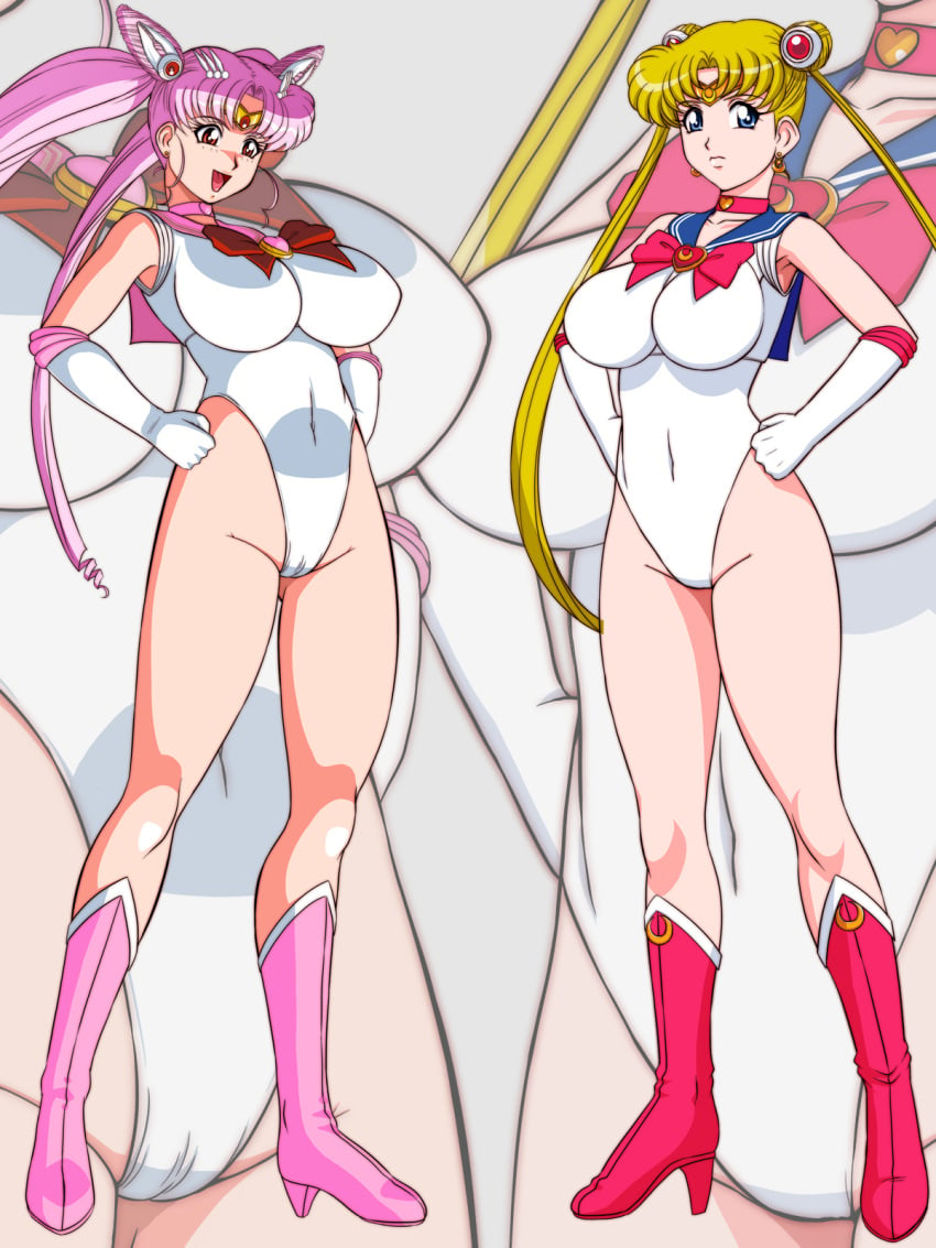 2girls aged_up big_breasts bishoujo_senshi_sailor_moon blonde_hair blue_eyes boots busty cameltoe chibi_usa clothing earrings female female_only glamour_works heel_boots huge_breasts large_breasts long_hair looking_at_viewer mother_and_child multiple_girls pink_hair red_eyes sailor_chibi_moon sailor_moon smile twintails usagi_tsukino voluptuous voluptuous_female