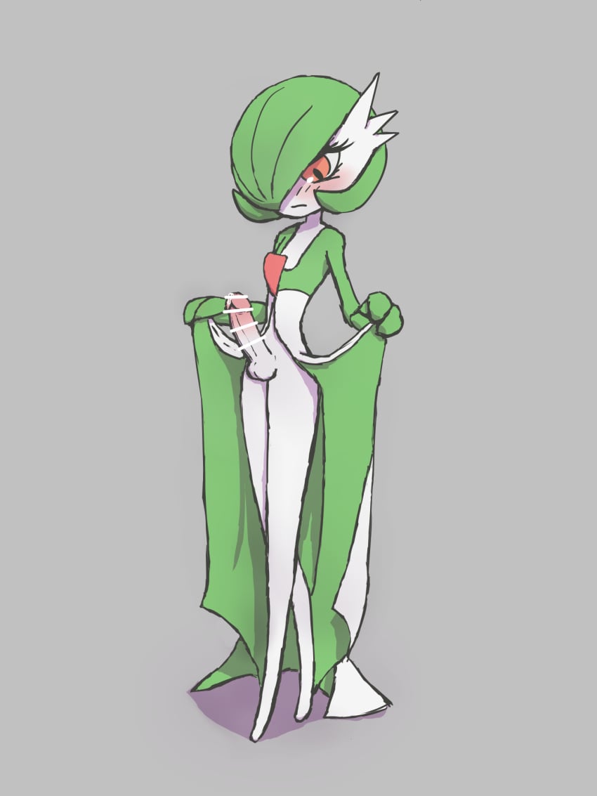 1boy 1femboy 1male blush blushing cute erection femboy femboy_only feminine_male feminine_pose gardevoir generation_3_pokemon girly looking_down looking_down_at_genitalia looking_down_at_penis male_focus male_gardevoir offscreen_character penis pokemon pokemon_(species) skinny skinny_male skirt_lift slender slender_body solo solo_focus solo_male standing