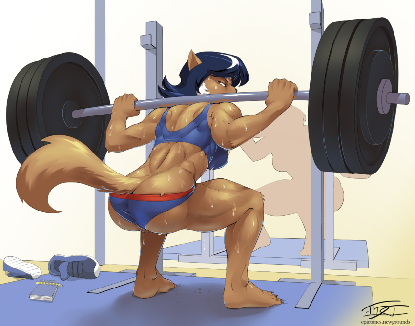 1girls anthro ass felina_feral female female_only hardtones muscular swat_kats sweat weightlifting